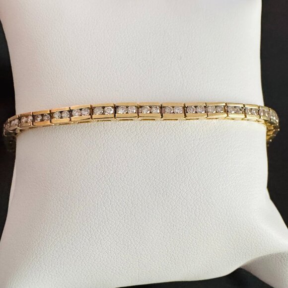 14K Yellow Gold Diamond Box Tennis Bracelet Double Set - Picture 1 of 5